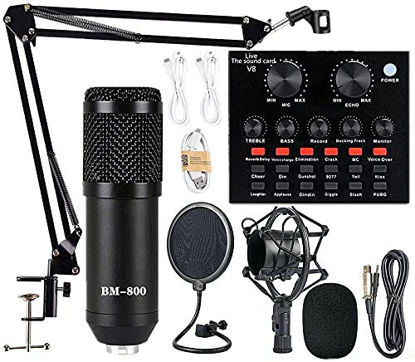 Picture of Podcast Equipment Bundle, BM-800 Mic Kit with Live Sound Card, Adjustable Mic Suspension Scissor Arm, Metal Shock Mount and Double-Layer Pop Filter for Studio Recording & Broadcasting (Black)