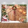 Picture of CHAIYA10x8ft Christmas Backdrop Christmas Barn Door Photography Backdrop Xmas Tree Snow Wall Background Xmas Party Supplies Family Kids Party Banner Decorations Backdrops CY177