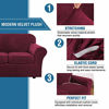 Picture of Modern Velvet Plush 4 Piece High Stretch Sofa Slipcover Strap Sofa Cover Furniture Protector Form Fit Luxury Thick Velvet Sofa Cover for 3 Cushion Couch, Machine Washable(Sofa,Burgundy)