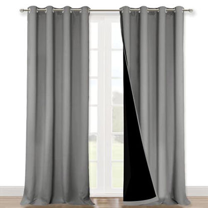 Picture of NICETOWN 100% Blackout Blinds, Laundry Room Decor Window Treatment Curtains for Large Patio Sliding Door, Thermal Insulated Silver Grey Curtains for Bedroom, Set of 2, 52 inches x 108 inches