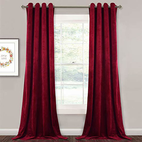 Picture of StangH Christmas Red Velvet Curtains - 84 inches Soft Thick Velvet Drapes Winter Season Decor Sunlight Dimming Privacy Protect Panels for Theater / Master Bedroom, 52 x 84 inches, 2 Panels