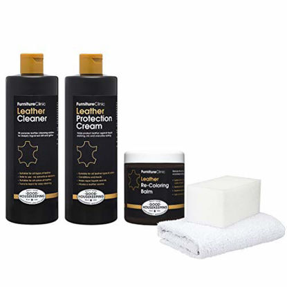 Picture of FurnitureClinic Leather Complete Restoration Kit | Includes Leather Re-Coloring Balm, Leather Cleaner, Protection Cream, Sponge & Cloth | Restores & Repairs (Navy Bue)