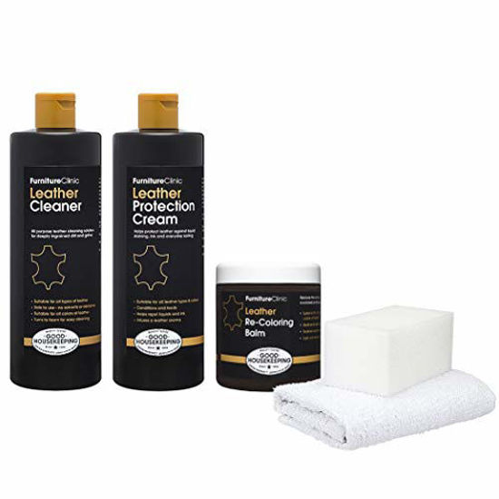 Picture of FurnitureClinic Leather Complete Restoration Kit | Includes Leather Re-Coloring Balm, Leather Cleaner, Protection Cream, Sponge & Cloth | Restores & Repairs (Navy Bue)