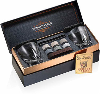 Picture of Whiskey Stones Gift Set for Men | Whiskey Glass and Stones Set with a Classy Gift Box, 6 Granite Round Whiskey Stones and 10oz Whiskey Glasses | Whiskey Lovers Gifts For Men, Dad, Husband, Boyfriend