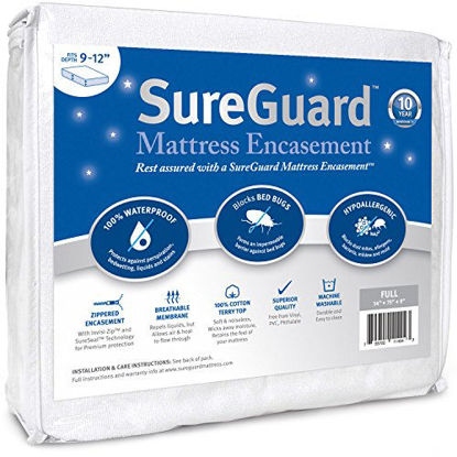 Picture of Full (9-12 in. Deep) SureGuard Mattress Encasement - 100% Waterproof, Bed Bug Proof - Premium Zippered Six-Sided Cover