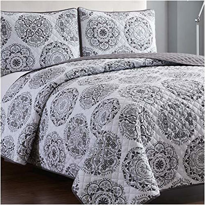 Picture of Mellanni Bedspread Coverlet Set Rosette-Gray - Comforter Bedding Cover - Oversized 3-Piece Quilt Set (King/Cal King, Rosette Gray)