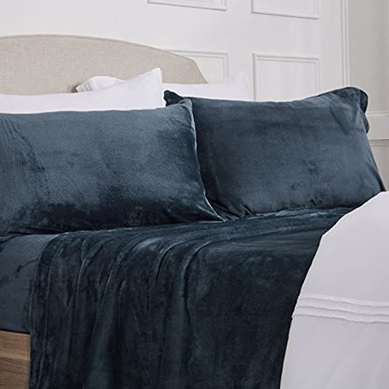 Picture of Velvet Plush Sheet and Pillowcase Set with Extra Deep Pockets | Extra Soft Micro Fleece Sheet Set | Ultra Plush and Cozy Warmth | Velvety Soft Heavyweight | Tribeca Collection (Full, Carbon Grey)