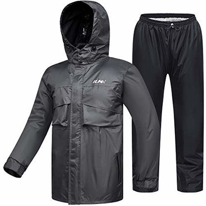 Picture of ILM Motorcycle Rain Suit Waterproof Wear Resistant 6 Pockets 2 Piece Set with Jacket and Pants Fits Men (Men's 2X-Large, Gray)