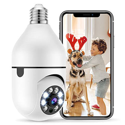 Picture of Light Bulb Security Camera, SYMYNELEC 360 Degree Pan/Tilt Panoramic IP Camera, 2.4GHz WiFi 1080P Smart Home Surveillance Cam with Motion Detection Alarm Night Vision Two Way Talk Indoor Outdoor E27