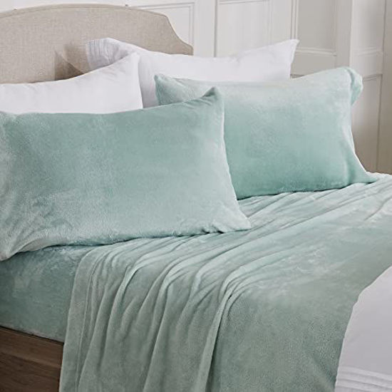 Picture of Velvet Plush Sheet and Pillowcase Set with Extra Deep Pockets | Extra Soft Micro Fleece Sheet Set | Ultra Plush and Cozy Warmth | Velvety Soft Heavyweight | Tribeca Collection (Twin, Surf)