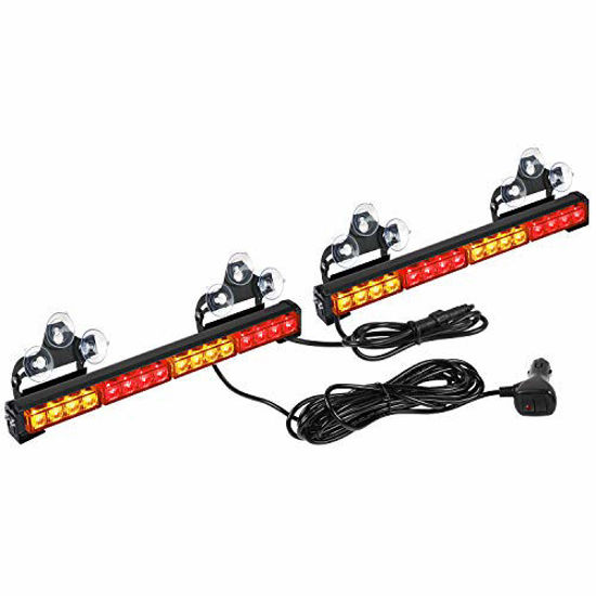 Picture of ASPL 2x16.8 inch Emergency Flashing LED Traffic Advisor Strobe Light Bar 32LED 26 Flash Patterns Interior Safety Warning Lights (Amber/Red)