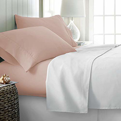 Picture of Pure Egyptian Twin Size Cotton Bed Sheets Set (Twin Size,600 Thread Count) Blush Bedding and Pillow Cases (4 Pc) - Egyptian Cotton Sheets Twin Size Bed- Sateen Sheets - 18 Deep Pocket Twin Sheets