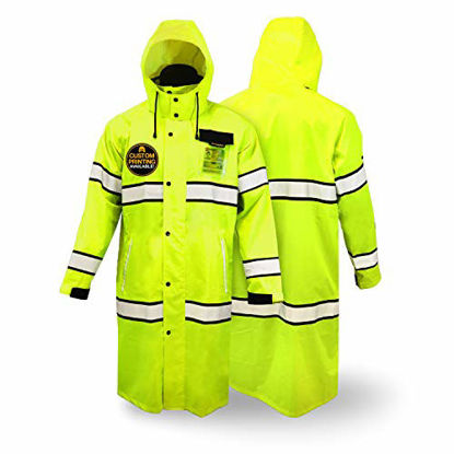 Picture of KwikSafety (Charlotte, NC) TORRENT Class 3 Safety Trench Coat | High Visibility Waterproof Windproof Safety Rain Jacket | Hi Vis Reflective ANSI Work Wear | Rain Gear Hideaway Hood Carry Bag | Large