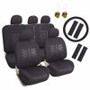 Picture of Leader Accessories 17 pcs Poly Cloth Black Auto Car Seat Cover Set Combo Pack - Airbag Compatible - Front Low Back Buckets - 50/50 or 60/40 Rear Split Bench