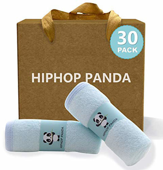 Picture of HIPHOP PANDA Bamboo Baby Washcloths,30 Pack (Blue) - 2 Layer Ultra Soft Absorbent Bamboo Towel - Natural Reusable Baby Wipes for Delicate Skin - Baby Registry as Shower