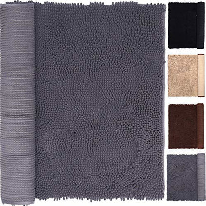 Picture of Grey Area Rugs 3x5 Mats for Bedroom Living Room 30 X 60 Inches Gray Indoor Doormat Shaggy Ultra Soft Chenille Area Play Rugs for Kids Dogs Cats Water Absorbent Machine Washable Dry