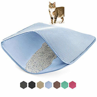 Downtown Pet Supply Cat Litter Mat, Non Slip Litter Box Mat Blue