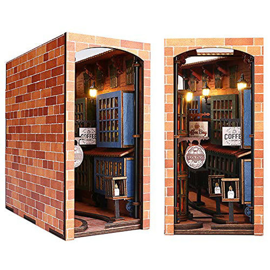 Roroom DIY Book Nook Kit, DIY Dollhouse Booknook Bookshelf Insert Decor  Alley,with Music Box 3D Wooden Puzzle with Sensor Light Book Nook Bookshelf