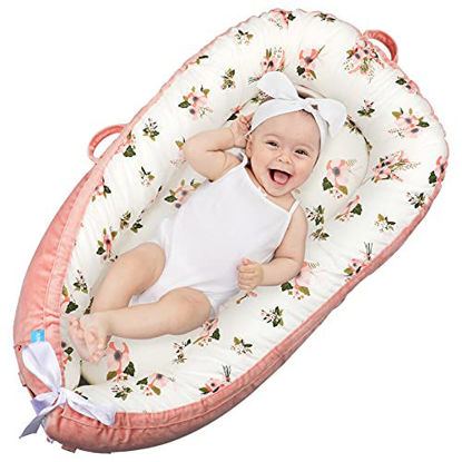 Picture of Delauv Baby Lounger,Co-Sleeping for Baby Newborn Lounger,Baby Nest for Crib & Bassinet,Soft Breathable Fiberfill Portable Newborn Co Sleeper,Gift for Newborn(0-12months) (Flower)Thicker