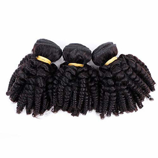 Picture of Brazilian Funmi Hair 3 Bundles Spiral Curl Human Hair Short Curly Weave 8A Unprocessed Brazilian Funmi Extensions Human Hair 100g/pc Full Head Natural Color 10 12 14