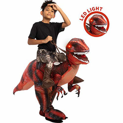 Picture of Spooktacular Creations Inflatable Halloween Costume Ride A Raptor Inflatable Costume with LED Light Eyes (Red, Child (4-6))