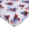 Picture of Marvel Spiderman Wall Crawler Red, White, and Blue Spider Webs 4 Piece Toddler Bed Set - Comforter, Fitted Bottom Sheet, Flat Top Sheet, and Reversible Pillowcase