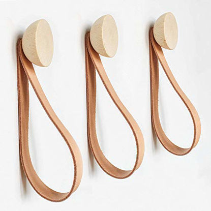 Round Beech Wood Wall Mounted Coat Hook / Hanger with Leather