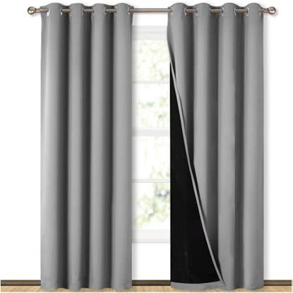 Picture of NICETOWN Full Shade Curtain Panels, Pair of Energy Smart & Noise Blocking Out Blackout Drapes for Dining Room Window, Thermal Insulated Guest Room Lined Window Dressing(Silver Grey, 52 x 84 inch)