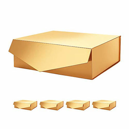 Picture of PACKHOME 5 Gift Boxes 14x9.5x4.5 Inches, Large Gift Boxes with Lids, Bridesmaid Proposal Boxes, Sturdy Storage Boxes, Collapsible Gift Boxes with Magnetic Closure (Glossy Gold)