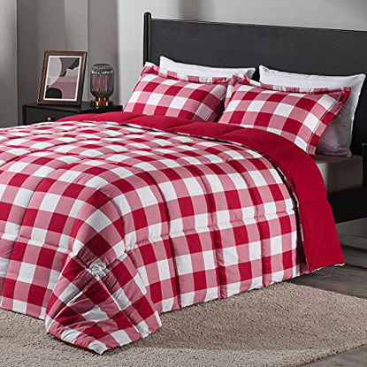 Picture of downluxe Lightweight Plaid Comforter Set (King) with 2 Pillow Shams - 3-Piece Set - Red/White Plaid - Down Alternative Reversible Comforter