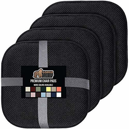 Picture of Gorilla Grip Memory Foam Chair Cushions, Slip Resistant, Thick and Comfortable Seat Cushion Pads, Premium Large Size, Durable Soft Mat Pad for Office, Dining, Kitchen Chairs, 4 Pack, 16x16 Inch, Black