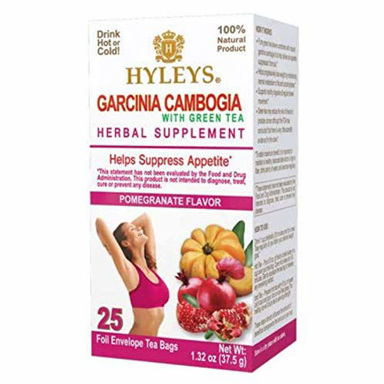 Picture of HYLEYS Tea 12 Pack of Wellness Garcinia Cambogia Green Tea Pomegranate - 25 Bags (100% Natural, Sugar Free, Gluten Free and Non GMO), 300 Count