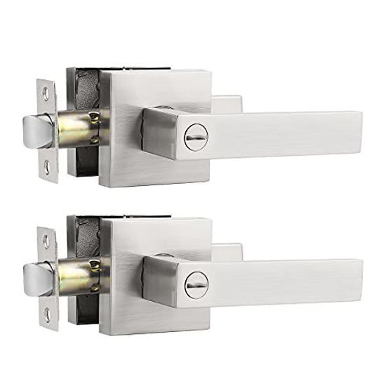 Picture of Probrico 2 Pack Bed and Bath Door Locks Interior Door Levers in Satin Nickel Finish,Door Handles Keyless LocKset,Modern Style,Square Door Locks Heavy Duty