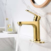 Picture of SOKA Brass Bathroom Faucet Brushed Gold Bathroom Sink Faucet Gold with Pop-up Sink Drain Stopper & Deck Plate 1 or 3 Hole Bathroom Faucet Single Handle Bathroom Faucet Single Hole RV Bathroom Faucet