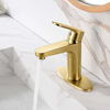 Picture of SOKA Brass Bathroom Faucet Brushed Gold Bathroom Sink Faucet Gold with Pop-up Sink Drain Stopper & Deck Plate 1 or 3 Hole Bathroom Faucet Single Handle Bathroom Faucet Single Hole RV Bathroom Faucet