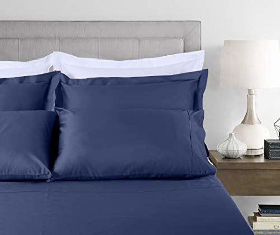 Picture of Premium Hotel Quality 600 Thread Count 100% Cotton Twin Size Sheets, 4 Pc Sateen Weave Folkstone Blue Sheet Set, Luxury Soft Sheets with Elasticized Deep Pocket by Threadmill