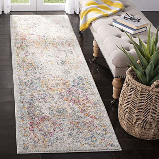 Picture of SAFAVIEH Madison Collection MAD611F Boho Chic Floral Medallion Trellis Distressed Non-Shedding Living Room Bedroom Runner, 2'3" x 12' , Grey / Gold