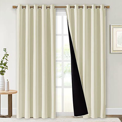 Picture of NICETOWN Living Room Completely Shaded Draperies, Privacy Protection & Noise Reducing Ring Top Drapes, Black Lined Insulated Window Treatment Curtain Panels (Beige, 2 Pieces, W70 x L95)