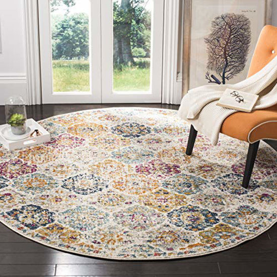 Picture of SAFAVIEH Madison Collection MAD611B Boho Chic Floral Medallion Trellis Distressed Non-Shedding Dining Room Entryway Foyer Living Room Bedroom Area Rug, 5'3" x 5'3" Round, Cream / Multi