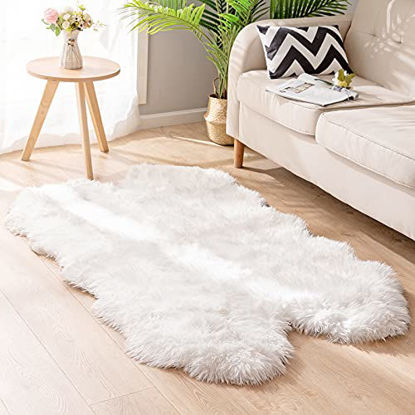 Picture of Carvapet Soft Fluffy Faux Sheepskin Fur Area Rug for Bedroom Floor Sofa Living Room 3 x 5 Feet,White