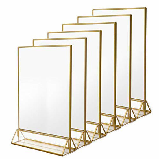 Picture of NIUBEE 6Pack 8.5 x 11 Acrylic Sign Holder with Gold Frames and Vertical Stand, Ideal for Display Wedding Table Numbers, Double Sided Picture, Clear Photos, Menu Holders