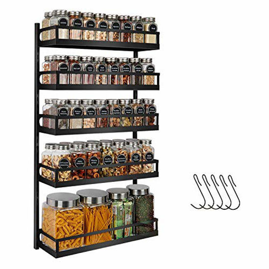 Picture of X-cosrack Wall Mount Spice Rack Organizer 5 Tier Height-Adjustable Hanging Spice Shelf Storage for Kitchen Pantry Cabinet Door, Dual-Use Seasoning Holder Rack with Hooks, Black-Patented