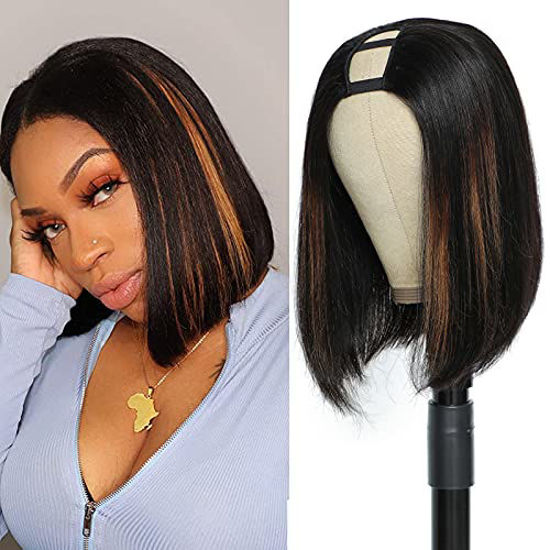 GetUSCart Straight U Part Bob Wig Human Hair Highlight Brown Bob