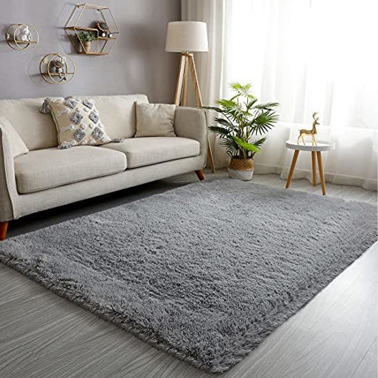 Picture of GKLUCKIN Shag Ultra Soft Area Rug, Fluffy 5'x8' Light Grey Rugs Plush Fuzzy Non-Skid Indoor Faux Fur Rugs Furry Carpets for Living Room Bedroom Nursery Kids Playroom Decor