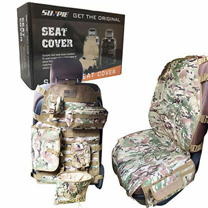 Picture of SUNPIE Camouflage Universal Tactical Seat Cover for Trucks Multi Pockets Molle Seat Back Organizer Fit J eep Wrangler JL/JLU/Gladiator, JK/JKU, TJ, YJ, Cherokee F150 Seat Protector(Large Seat Size)