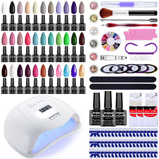 Picture of JEWHITENY Gel Nail Polish Kit with U V Light 120W LED Nail Lamp 33 Colors Gel Nail Polish Starter Kit Manicure, Soak Off U V LED Gel Nail Polish Set Salon DIY Home Gel Nail Gift for Women