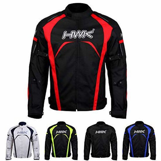 Picture of Motorcycle Jacket Men's Riding HWK Textile Racing Motorbike Hi-Vis Biker CE Armored Waterproof Jackets (Red, M)