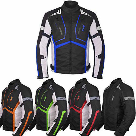 Picture of Motorcycle Jacket For Men Textile Motorbike Dualsport Enduro Motocross Racing Biker Riding CE Armored Waterproof All-Weather (Blue, Small)