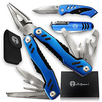 Picture of 3 Piece Pocket Multitool Gift Set for Him-Stainless Steel Survival Multi Tool for Men - Clip to Belt & Backpack - Utility Knife Multitool, Pliers & Pocket Knife - Hiking, Camping & Fishing