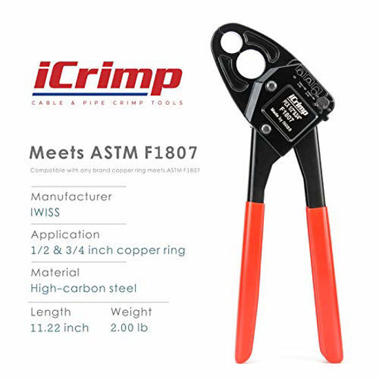 Picture of IWISS Angle Head F1807 PEX Pipe Crimping Tool for Copper Rings - IWS-1234C(1/2&3/4-inch Angle Combo Crimper)